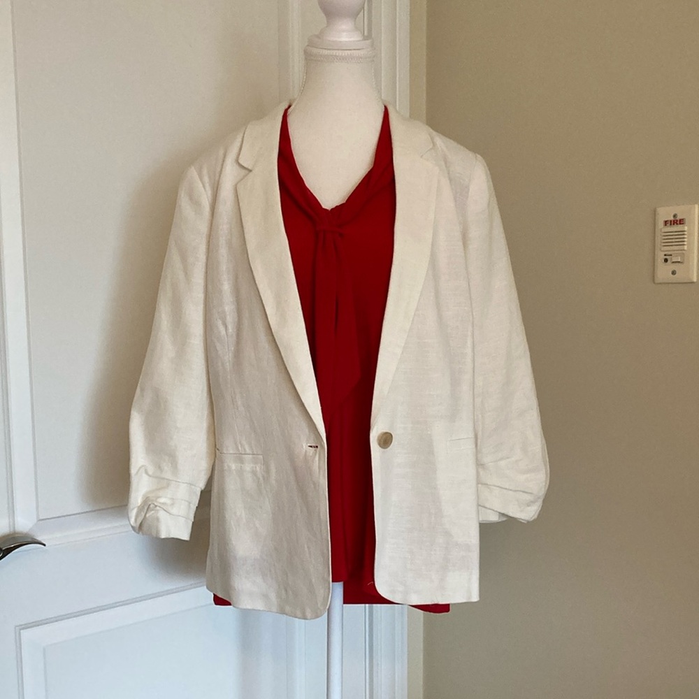 LC Lauren Conrad Women's Off White Linen Blend Blazer 3/4 Sleeves Size LP EUC